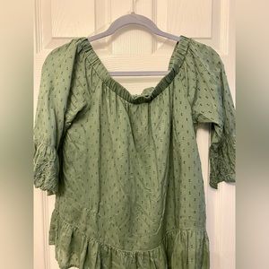 Francesca's Blue Rain Off-shoulder Green Eyelet Shirt